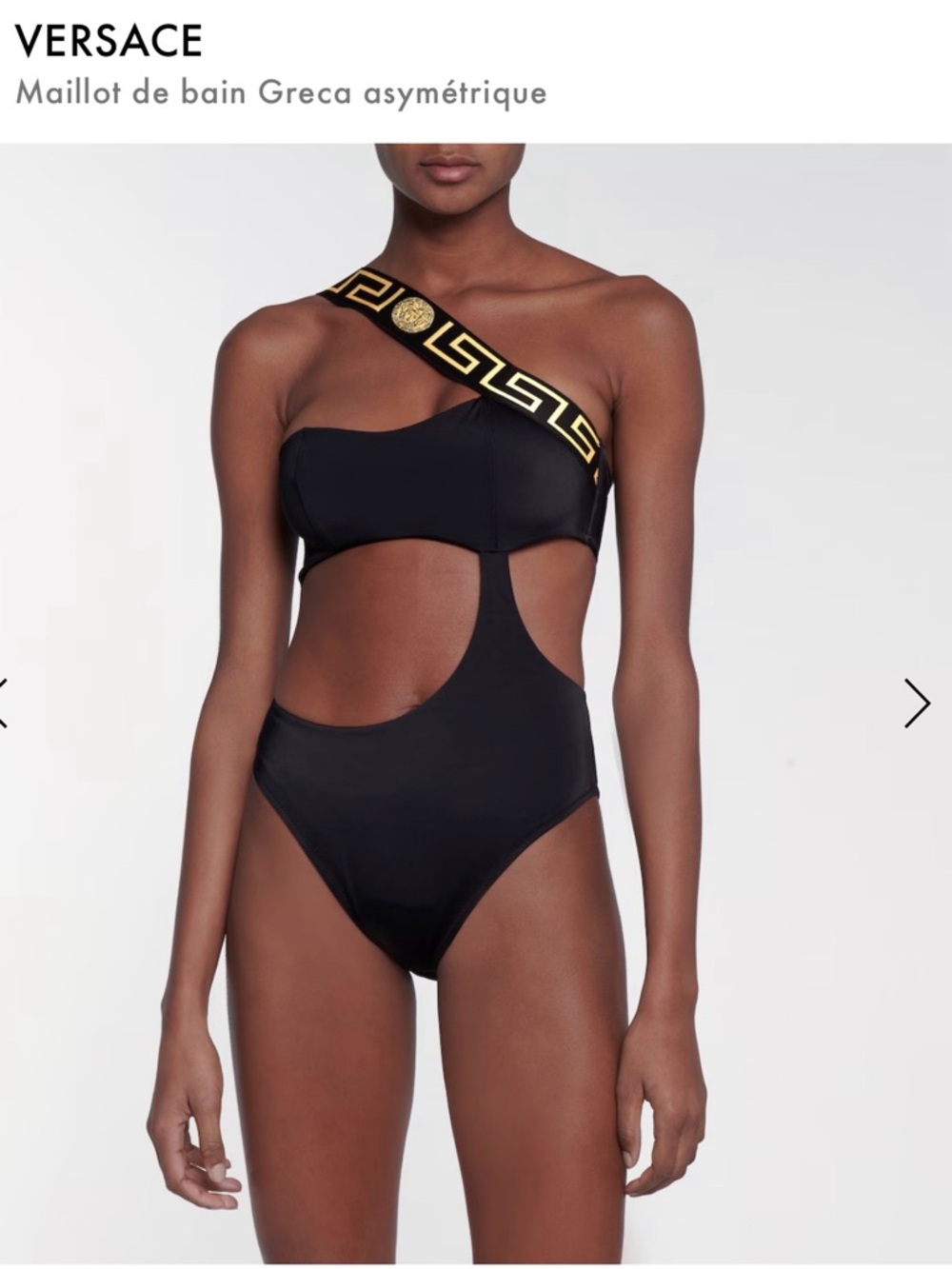 Versace Black One‑Piece Swimsuit with Gold Greca Strap